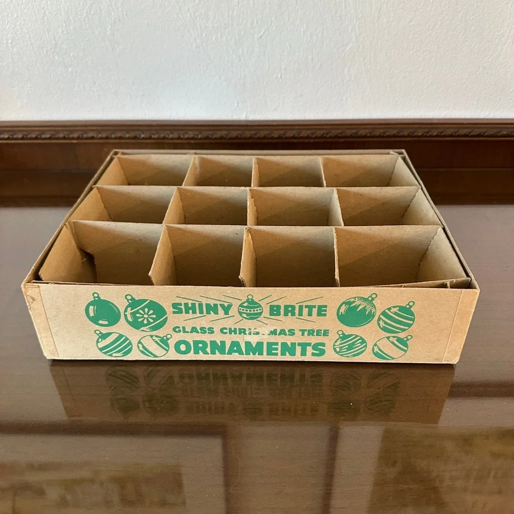 Vintage Shiny Brite Glass Christmas Ornament Box 12 Slot 13x10x3 Storage Empty